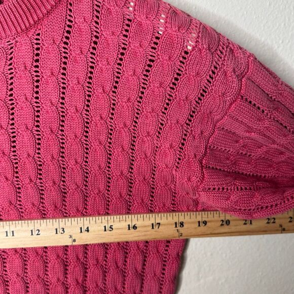 Go Silk Sweater Women's Medium Pink Crewneck Cable Knit Silk Pullover - Picture 5 of 6